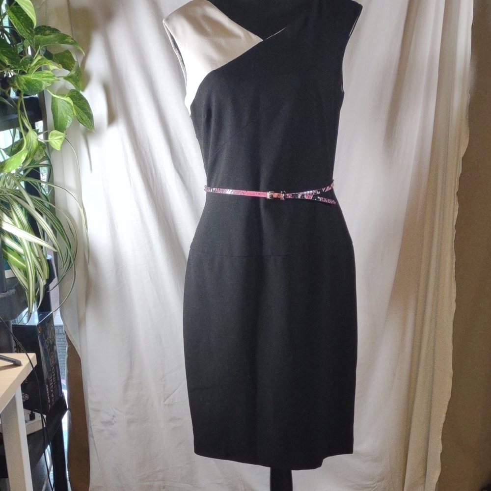 Calvin Klein Sleeveles Black & White Classic Midi Dress - Size 8
